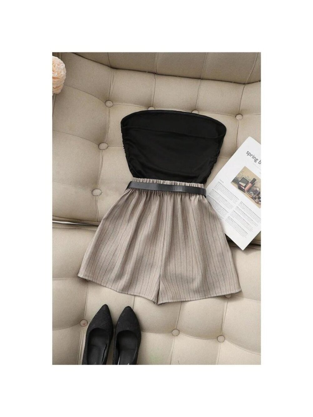 Strapless Ruched Top and Shorts Set